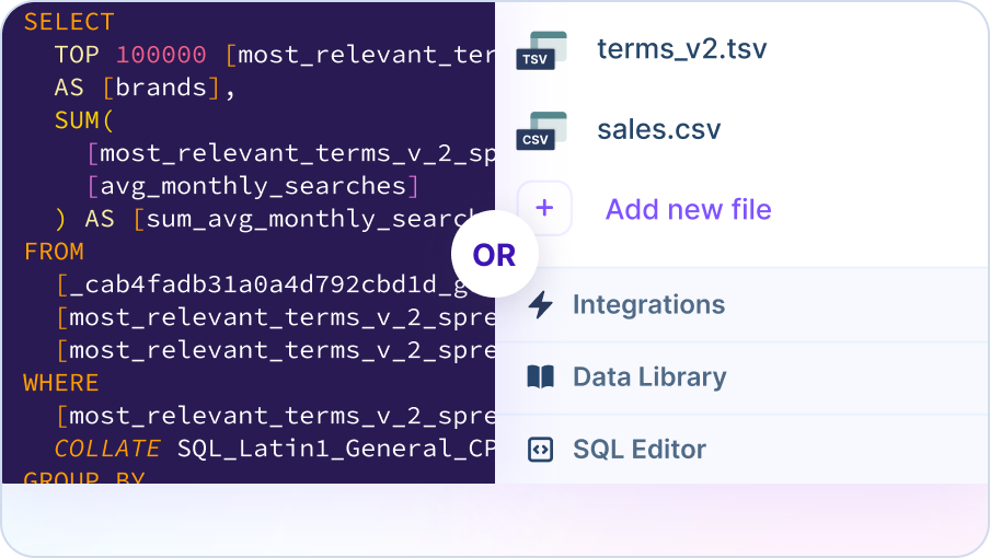 Sourcetable provides a fast, user-friendly way to analyze massive datasets using Excel-like spreadsheet formulas.