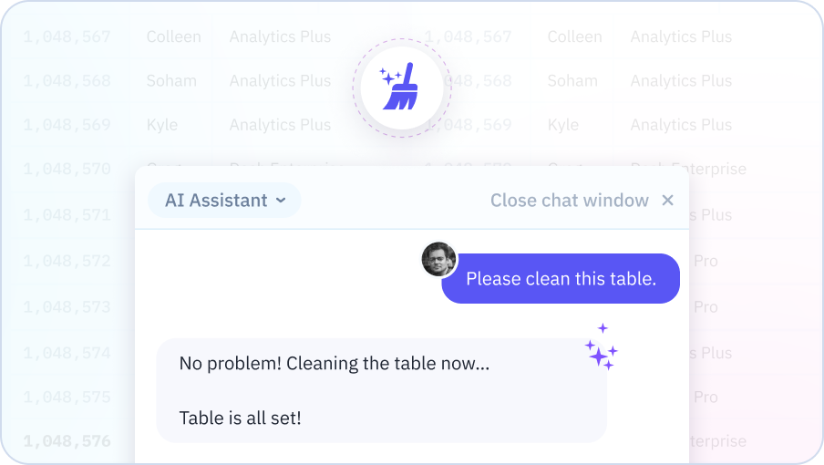 Transforms can be done in a flash or you can leverage AI and use Sourcetable’s data cleaning feature set.