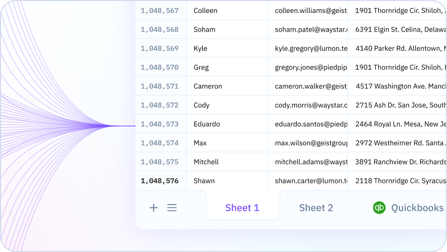 Load and analyze files that won’t open in Google Sheets and Excel. Seamlessly review millions of transactions without waiting, crashing, or hacking your spreadsheet.