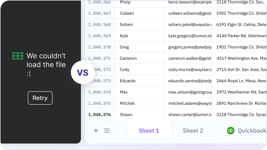 Excel and Google Sheets are powerful tools for small businesses, but as businesses grow, these legacy-solutions become cumbersome. When traditional spreadsheets are slow, they run out of space, and they often break down when trying to do too much. This is where Sourcetable comes in.