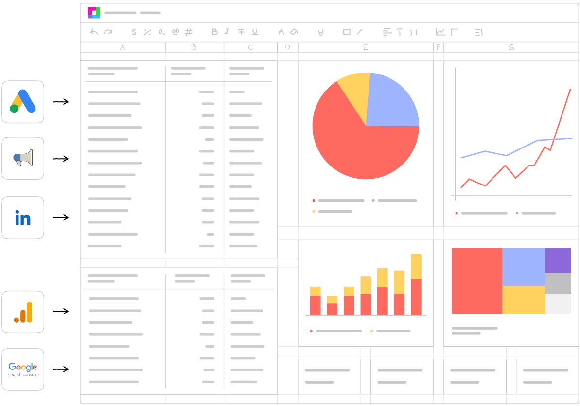 A screenshot of a Sourcetable dashboard with Salesforce and Stripe data